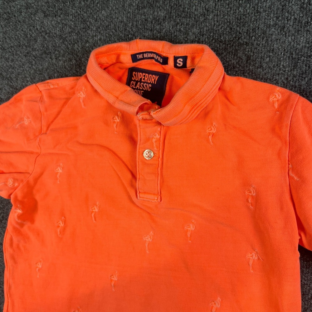 Superdry Classic Bermuda Pique Polo Shirt Mens Small‎ Orange All Over Print Golf